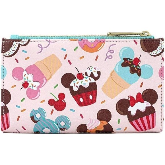 Loungefly Disney Mickey and Minnie Mouse Sweet Treats Pink Bi-Fold Snap Wallet - Picture 2 of 4